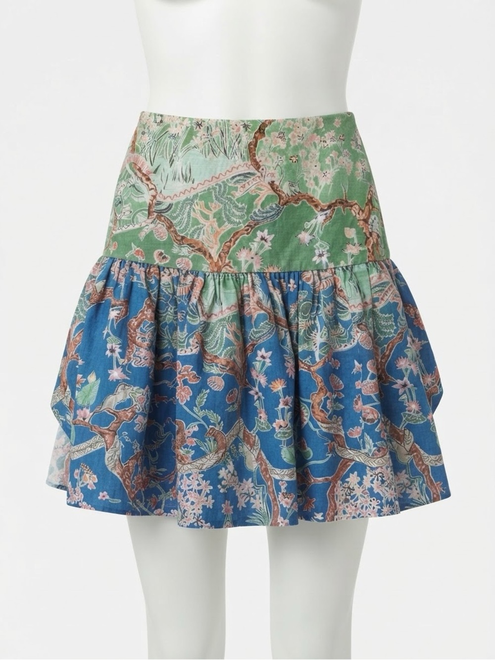 EP Cotton Skirt Batik Woodland CreaturePrint Double Tulip Hem Cottagecore